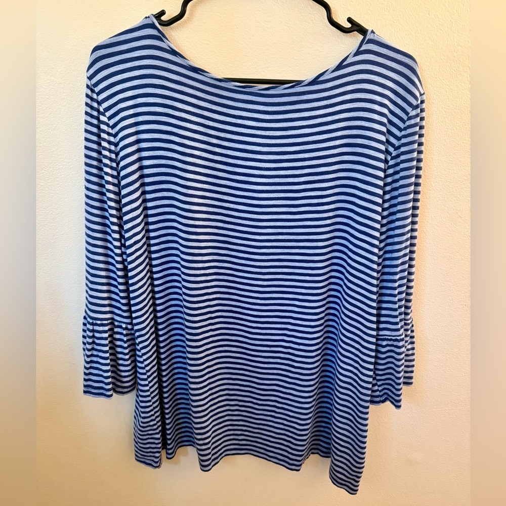 Southern Tide Heather Forever Blue Stripe Knit Ruffle Sleeve Top, Size Large - Picture 4 of 5